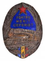 Románia DN Pentru Merit Ceferist zománcozott Br jelvény 437-es sorszámmal T:2 Romania ND Pentru Merit Ceferist enamelled Br badge with serial number 437 C:XF