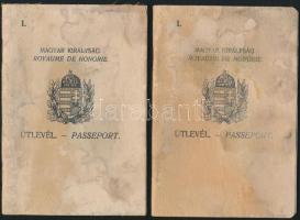 1929-1931 Férj és feleség 2 db fényképes magyar útlevele, osztrák és csehszlovák bejegyzésekkel, vis...