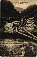 1915 Visóvölgy, Valea Viseului; tutajozás a Visóczon (Máramaros), Visó folyó. Kiadja Berger Miksa utóda / rafting on the Viseu river, Maramures folklore (fa)