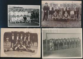 Régi idők focija, az egyik képen a debreceni focicsapat (hátoldalon feliratozva), 4 db fotó, 6×9 és 8×11 cm közötti méretekben