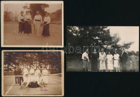 cca 1910-1920 Teniszezők, 3 db fotó, 9×13 cm
