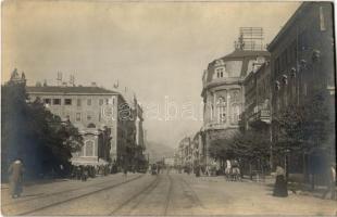 1916 Fiume, Rijeka; utcakép, villamossínek, üzletek / street view, tramway, shops. photo