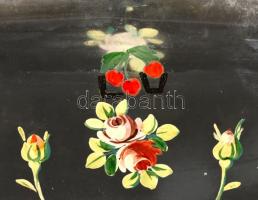 Pálinkás palack, kézzel festett, hibátlan m:16 cm, Kéttrétegű hámozott pohár, apró csorbával, m: 12 ...