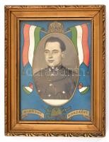 "Mindent a hazáért" - keretezett katonafotó, 16×11 cm