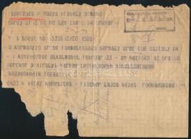 1942 Távirat Vrabély Ármánd őrnagy részére osztályparancsnoki kinevezése alkalmából tartandó kormányzói kihallgatásának részleteiről