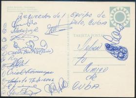 cca 1970 A kubai vizilabda csapat tagjainak aláírása képeslapon / Autograph signatures of the Cuba polo team