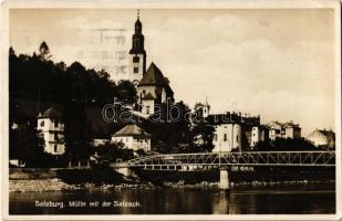 1937 Salzburg, Mülln mit der Salzach / river, bridge (EK)