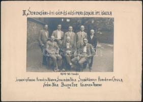 1929-1930 Soroksári úti Gép- és Húsipari Szakir. Ipt. Iskola tanárai, csoportkép kartonra kasírozva, 9×14 cm