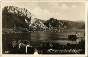 1937 Gmunden, Salzkammergut, Schloss Ort mit Traunstein und Schlafender Griechin / castle, lake, mountains
