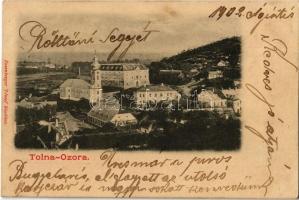 1902 Ozora, Tolna-Ozora; látkép, templom, Ozorai Pipó vára. Kiadja Rosenberger József (EK)