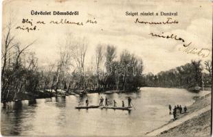 1909 Dömsöd, Sziget részlet a Dunával, csónakok (EB)