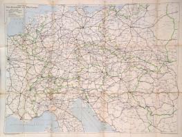 cca 1930 Közép-Európa autóstérképe vászonra kasírozva 100x72 cm