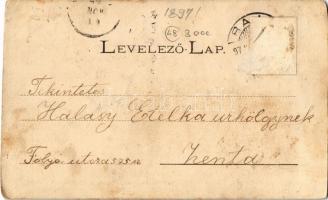 1897 (Vorläufer!!!) Baja, Tóth Kálmán szobor és tér, Fő tér. Art Nouveau, floral (vágott / cut)