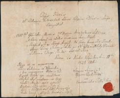 1838 Veszprémi eklézsia anyakönyvi kivonata viaszpecséttel