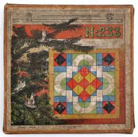 Régi kirakós, építő játék lapokkal kompletten. Kissé megviselt dobozban