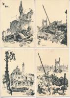1945 Budapest - 9 db városképes lap a második világháború utáni romokról / 9 town-view postcards of ...