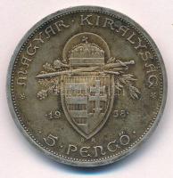 1938. 5P Ag "Szent István" T:2 patina 
Adamo P8.1