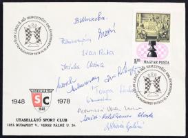 1978 Alföldi László női nemzetközi sakk emlékverseny versenyzők által aláírt alkalmi boríték / Womans Chess Championship in Hungary. Autograph signed cover of the participants