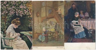 44 db régi művészlap, főleg hölgyek / 44 pre-1945 art postcards, mainly ladies motive