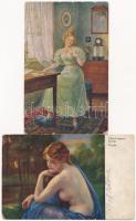 44 db régi művészlap, főleg hölgyek / 44 pre-1945 art postcards, mainly ladies motive