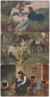 37 db régi művészlap, főleg hölgyek / 37 pre-1945 art postcards, mainly ladies motive