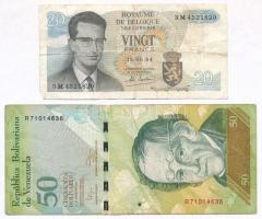 Vegyes 5db-os papírpénz tétel, benne belga, venezuelai, görög, egyiptomi és jugoszláv bankjegyek T:I...