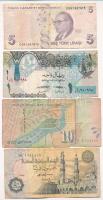 Vegyes 5db-os papírpénz tétel, benne bolgár, török, katari, macedon és egyiptomi bankjegyek T:III,II...