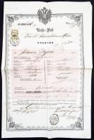 1853 Kőszegen kiállított útlevél 6kr CM okmánybélyeggel / Passport