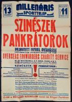 1947 Színészek, pankrátorok futballmérkőzése, plakát, sérülésekkel, hajtott, 84×59 cm