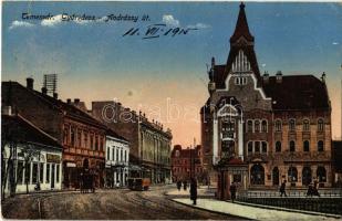 1915 Temesvár, Timisoara; Gyárváros, Andrássy út, villamos, üzletek / Fabrica, street view, tram, shops (kis szakadás / small tear)