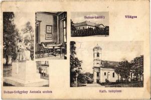 1918 Világos, Siria; Bohus-Szőgyény Antónia szobra, Bohus kastély, szoba belső, Katolikus templom / castle, room interior, statue, Catholic church (fl)