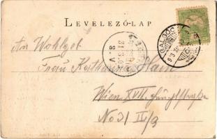 1903 Galgóc, Hlohovec; Ferenc József tér, üzletek, Vasúti híd a Vág folyó fölött. Kiadja Szold Jakab...