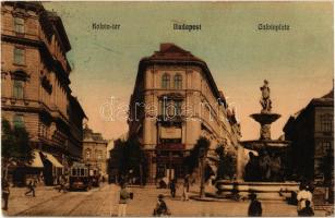 1911 Budapest VIII. Kálvin tér, Magyar Lámpagyár üzlete, szökőkút, villamos