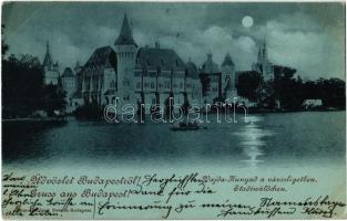 1899 Budapest XIV. Városliget, Vajdahunyad vára, csónakázók. Schmidt Edgar 2778. (EK)