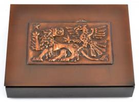 Réz zenélő doboz, működik, 14×18×4 cm