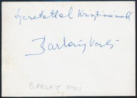 Barlay Vali színésznő aláírása őt ábrázoló fotó hátulján