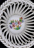 Herendi Viktória mintás fonott kosár, kézzel festett, jelzett, hibátlan, d: 13 cm