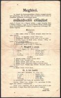1914 Balatonalmádi, Almádi Kör Hattyu vendéglő udvarán lévő színház előadásának műsora, 1914. július 25., a Balatonalmádiban felállítandó szoboralapok javára, hajtásnyomokkal, kissé foltos.