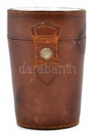 Utazó pohár készlet (6 db), bőr tokban, jelzett (M.Würtz&Söhne)  m:12 cm