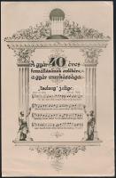 1903 Zsolnay Porcelángyár 40 éves fennállásának emlékére írt Zsolnay jelige, díszes grafikával, szakadt, 23x15 cm.