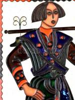 Jelzés nélkül: Reneszánsz pár. ( 2db) Tűzzománc, réz lemez, egyik hibás,  28×14 cm