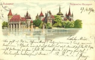 1900 Budapest XIV. Városliget, Történelmi főcsoport, Vajdahunyad vára. Kunstanstalt Kosmos S. IX. litho (EK)