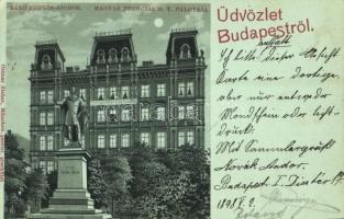 1898 Budapest V. Magyar-Francia Biztosító Társaság palotája, Báró Eötvös József szobor. Ottmar Zieher litho (EK)