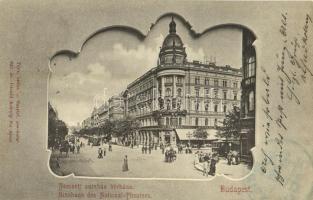 1901 Budapest VIII. Nemzeti színház bérháza, Szikszay Ferenc étterme és kávéháza, villamos. Divald Károly 241. sz. (EK)
