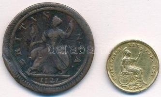 Nagy-Britannia 1721. 1f Br "I. György" + 1835. 1/3f Cu "IV. Vilmos" aranyozott(?...