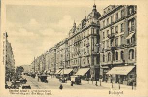 Budapest VII. Erzsébet körút, Hotel Royal szálloda és kávéház, villamos, üzletek. Divald Károly 238. sz.