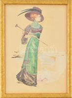 Jelzés nélkül: Viktoriánus hölgy kalapban. Vegyes technika, papír, üvegezett keretben, 27×20 cm