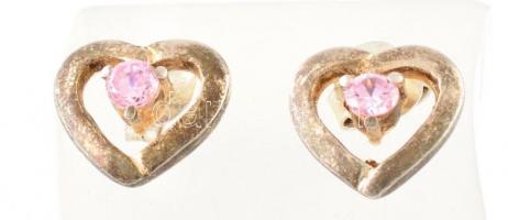 Ezüst(Ag) szívecskés fülbevalópár, jelzett, 1,3×1,3 cm, bruttó: 2,8 g