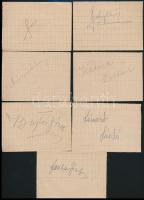 7 db pingpongozó és teniszező aláírása papírlapokon (Farkas József, Sidó Ferenc, Bujtor Frigyes, stb.)