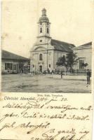 1904 Abony, Római katolikus templom, Havas Gyula üzlete (vágott / cut)